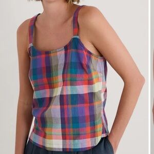 Seasalt Cornwall Women’s Hares Tail Relaxed Organic Cotton Plaid Tank NWT